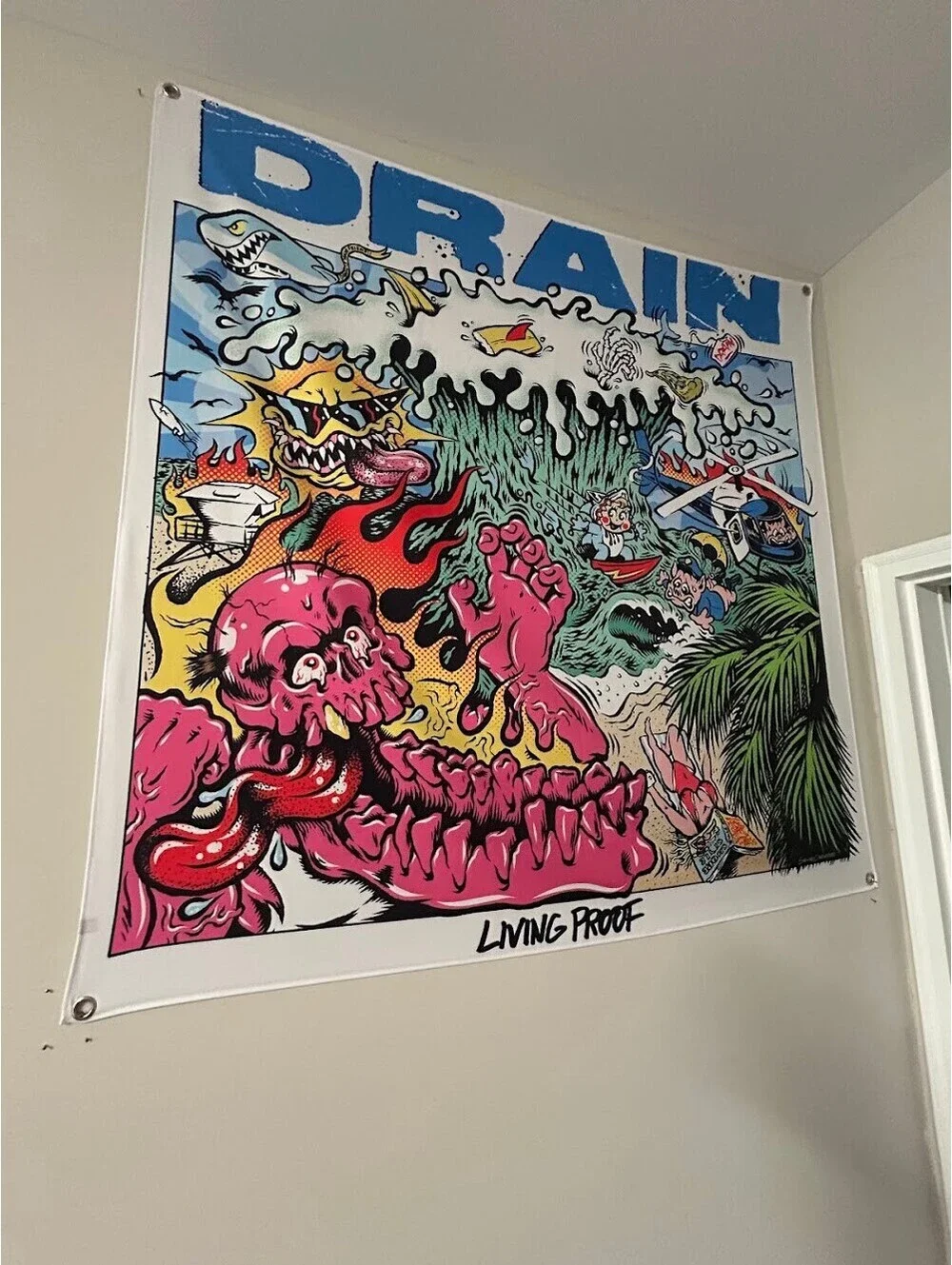 Drain Living Proof Hardcore Punk Band Tapestry Wall Hanging Flag Banner 48x48